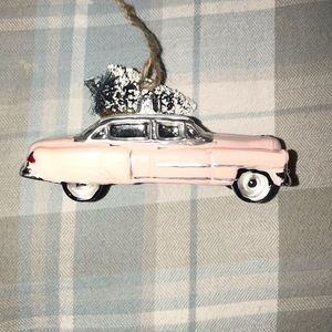 Pink car with tree on top Christmas ornament